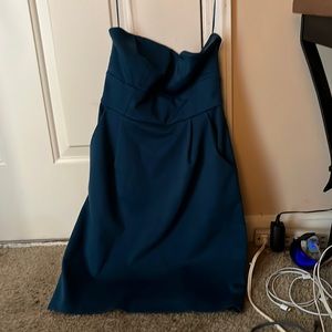 Blue strapless dress with pockets